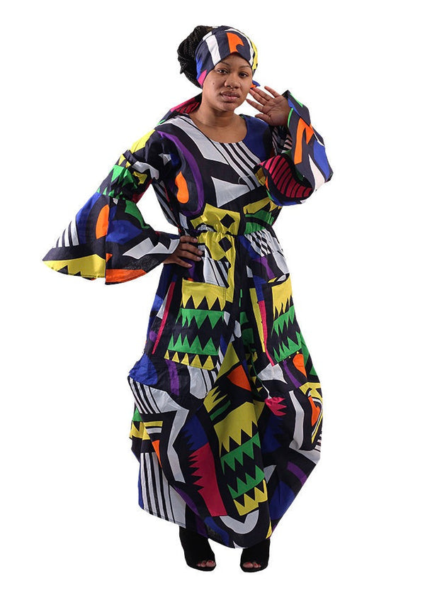 Abstract Print Flared African Dress