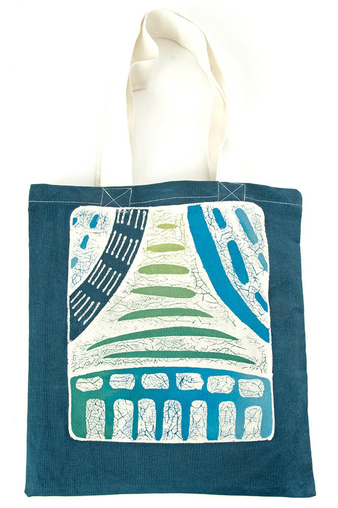 Zambian Hand Painted Blue Lagoon Bordered Tote Bag