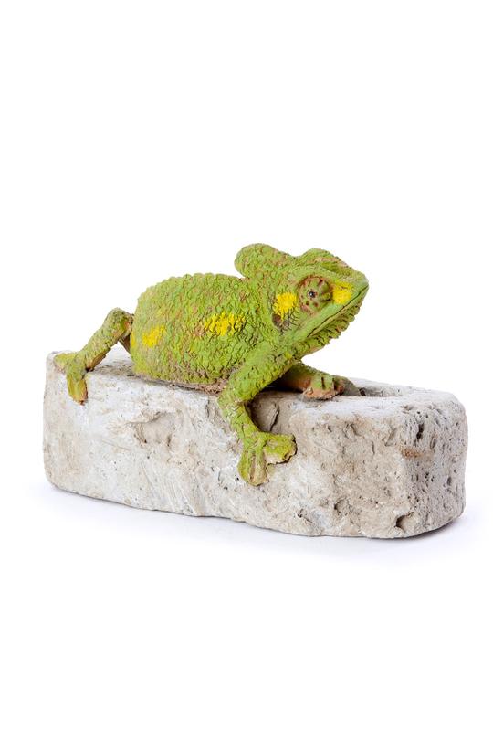 Kenyan Ceramic Chameleon on Rock Sculpture