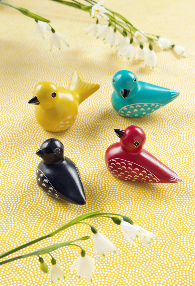 Set of Four Colorful Soapstone Birds