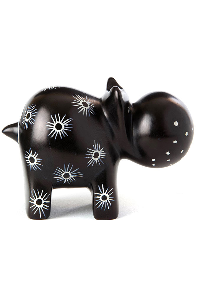 Midnight Milkweed Soapstone Hippo Sculpture