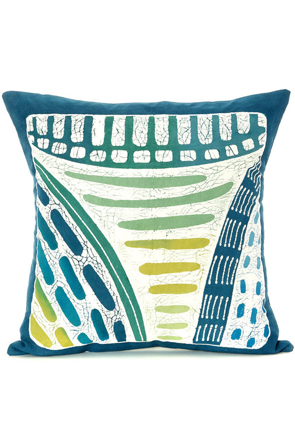 Zambian Hand Painted Blue Lagoon Pillow Cover with Optional Insert