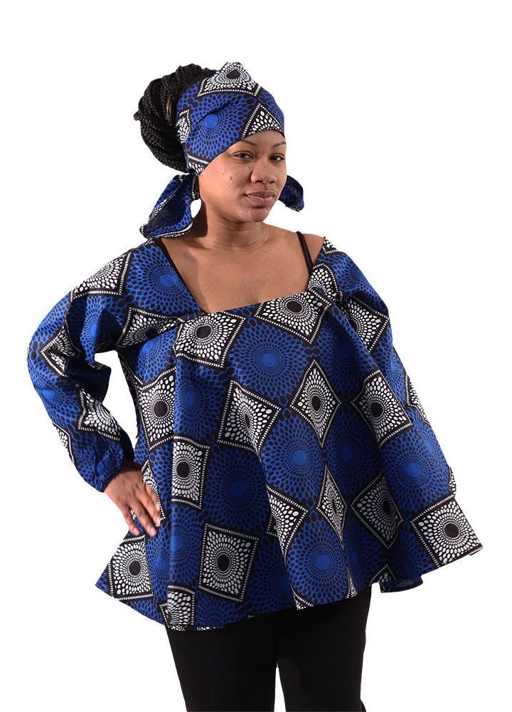 Blue/Black Circle Print Umbrella Top