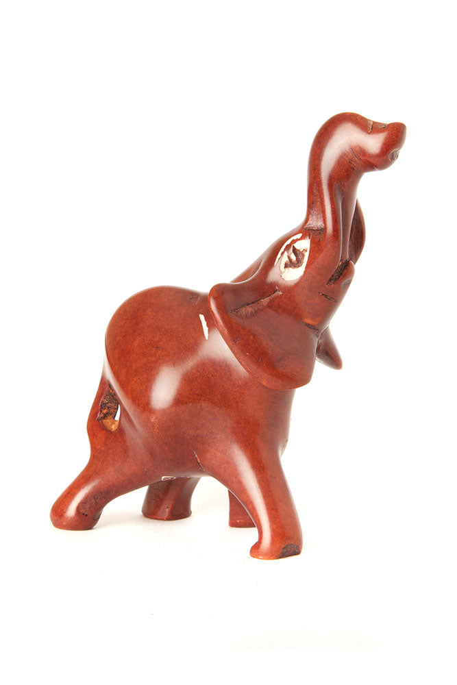 Small Brown Soapstone Trumpeting Elephant