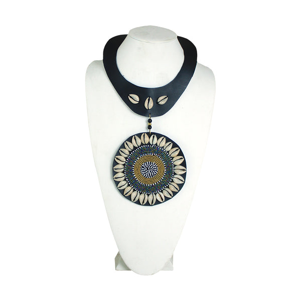 Leather Cowrie Shell Medallion Necklace