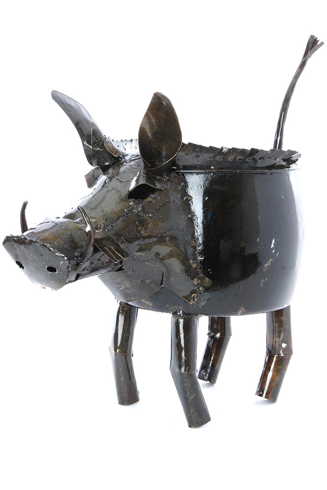 Zimbabwean Recycled Cook Pot Wart Hog Planters