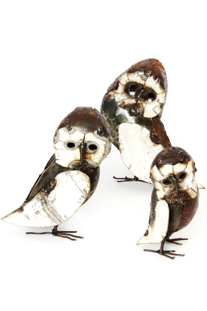 Recycled Metal Curious Owl Sculptures