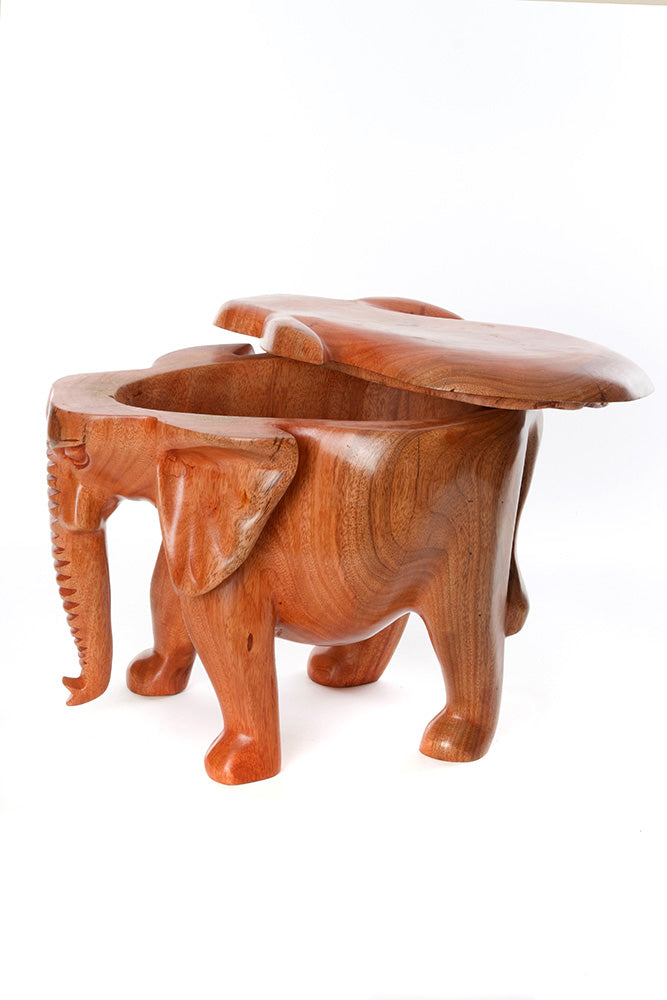 Hand Carved Mahogany Lidded Elephant Bowl