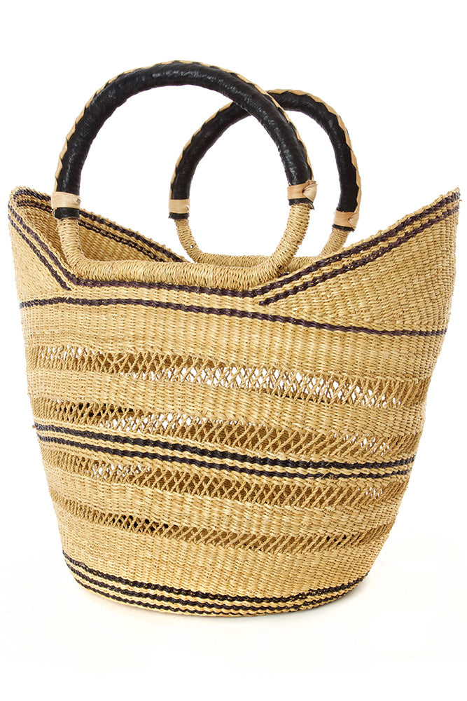 Ghanaian Pinstripe Lacework Wing Shopper with Leather Handles