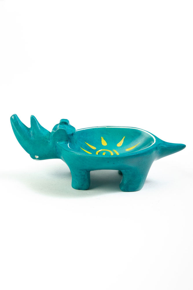 Aqua Sunshine Soapstone Rhino Dish