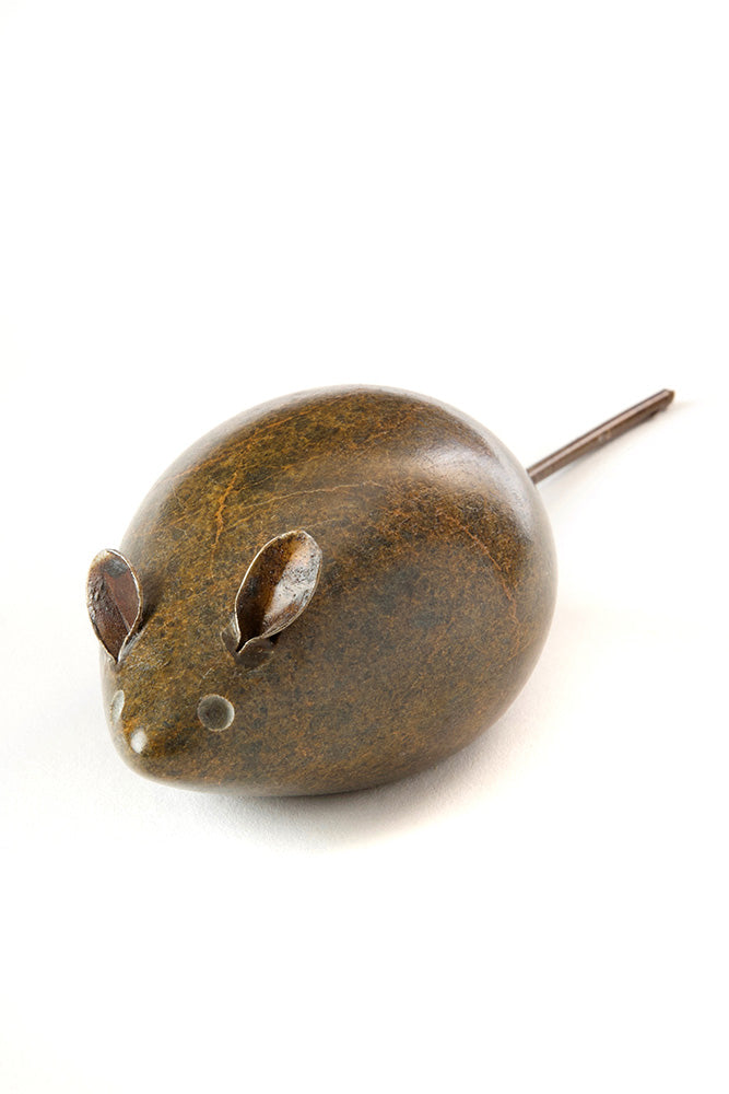 Shona Serpentine Stone and Metal Mouse Sculpture