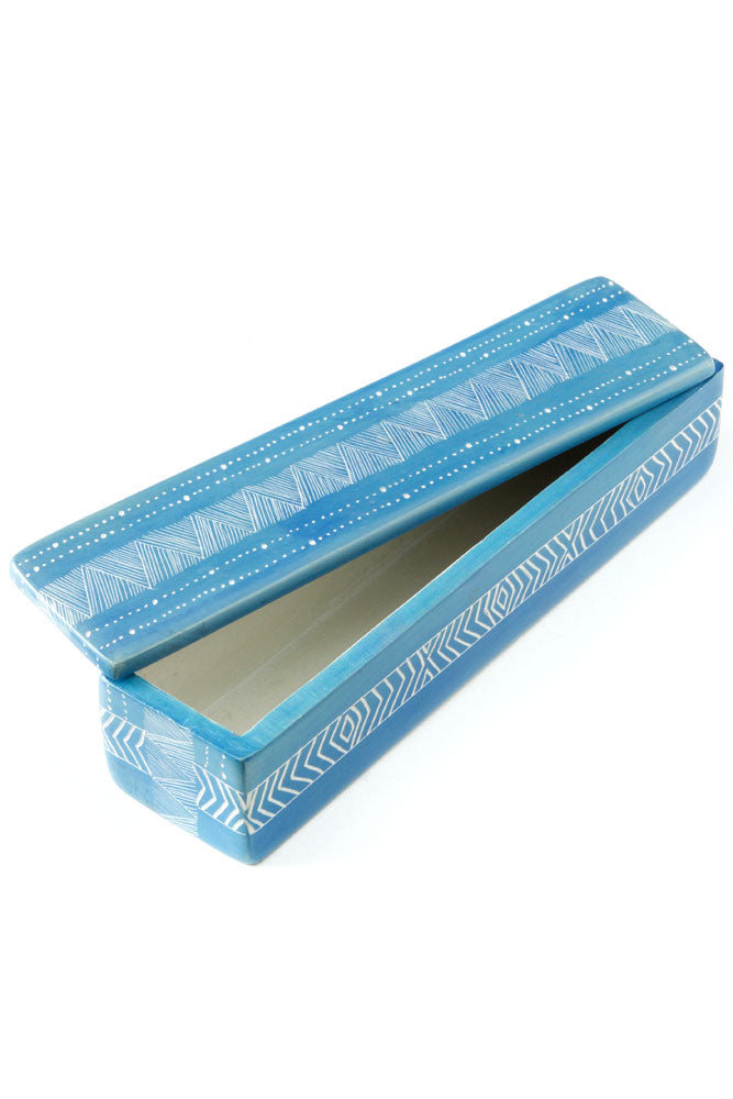 Blue Fine Line Soapstone Pencil Box