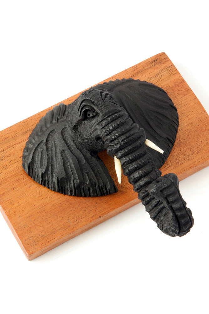 Kenyan Carved Elephant Bust Coat Hook