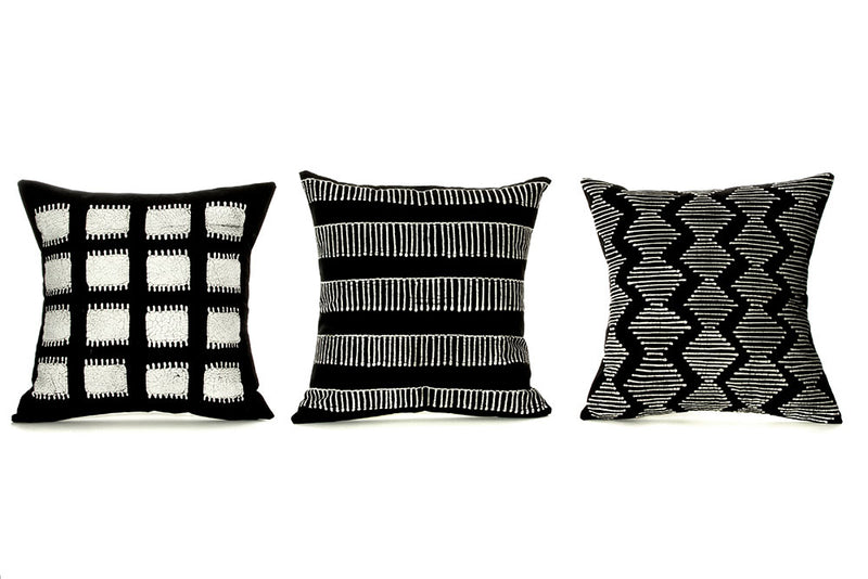 Zambian Hand Painted Tribal Spikes Pillow Cover with Optional Insert