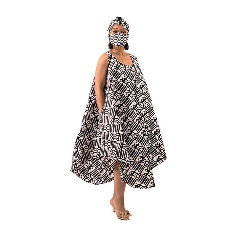 African Print Umbrella Dress/Mask Set