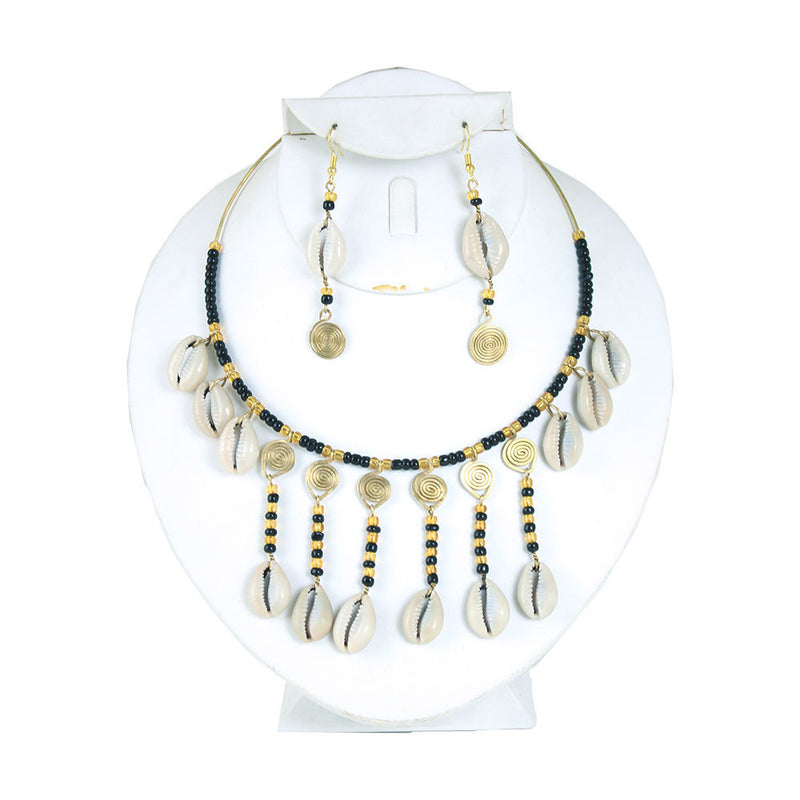 Cowrie Shell Bead & Brass Choker Set