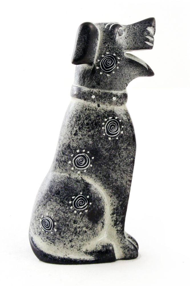 Gray Soapstone Happy Dog Sculpture