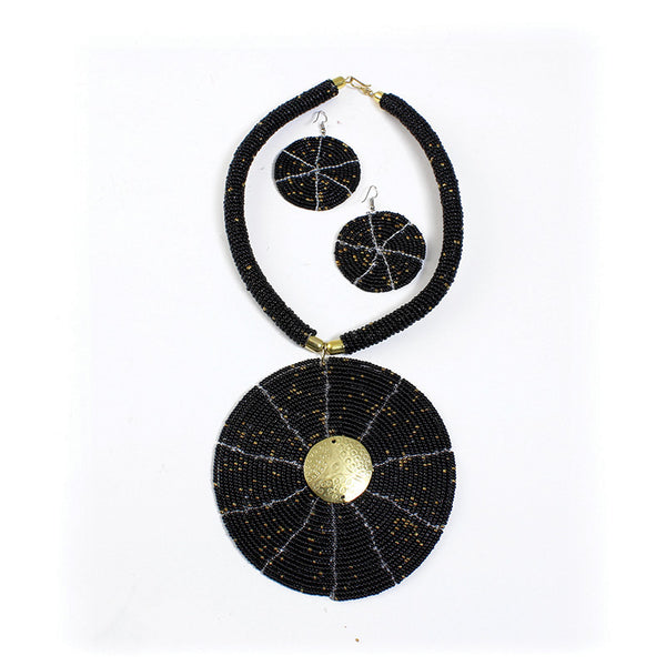 Maasai Pendant Necklace Set: Black