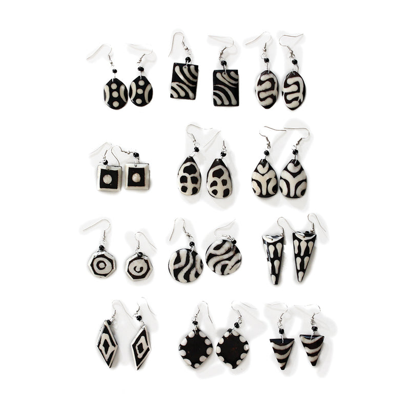 Set Of 12 Kenyan Bone Earrings