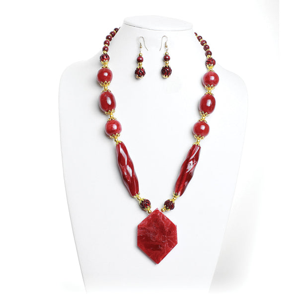 Ruby Red Pendant Necklace & Earrings