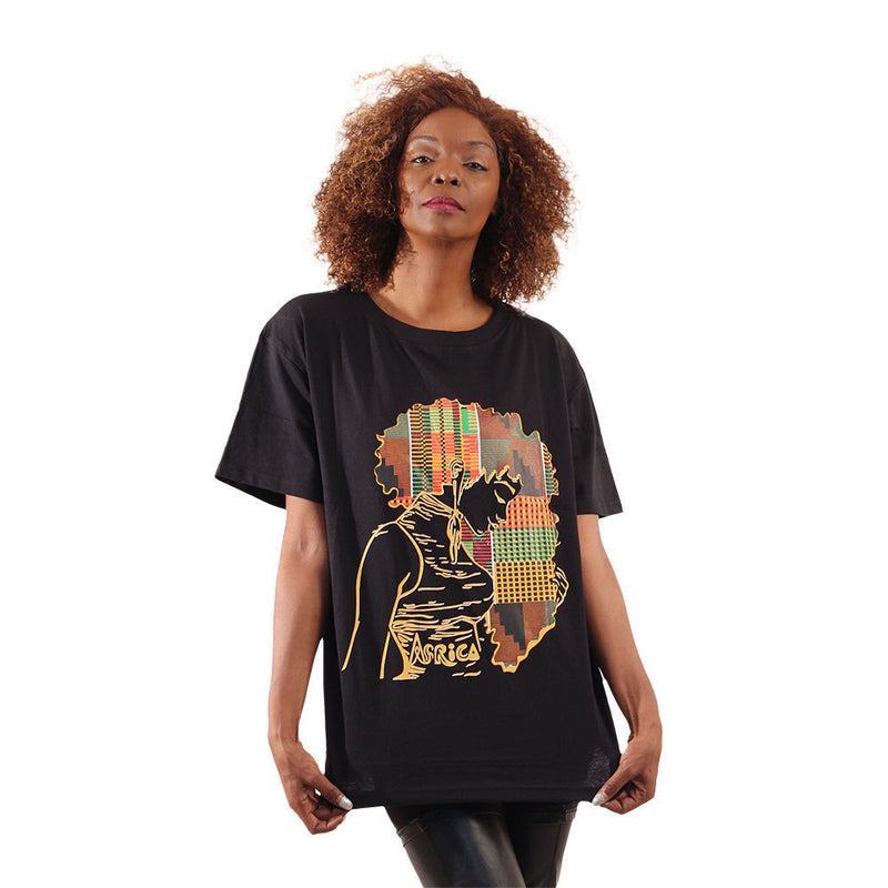 Kente Africa Map Hair T-Shirt