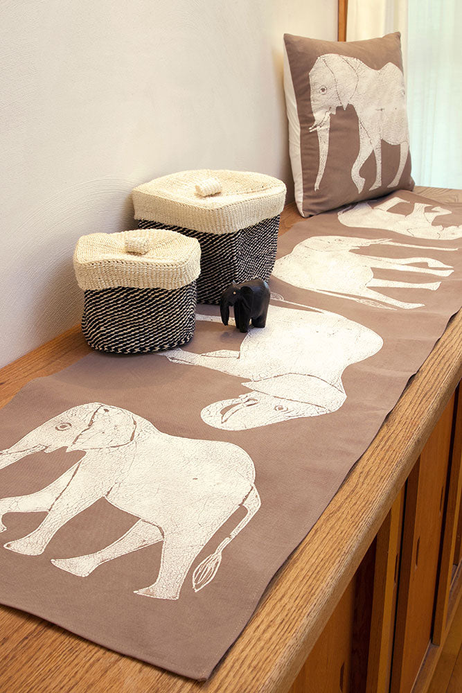 Zambian Hand Painted Dry Season Elephant Table Runner