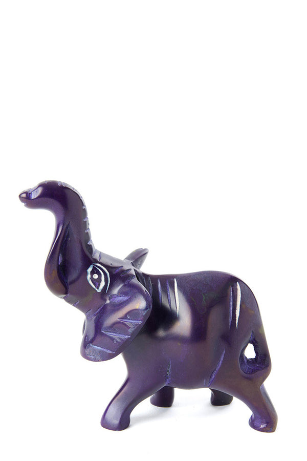 Large Purple Soapstone Trumpeting Elephant