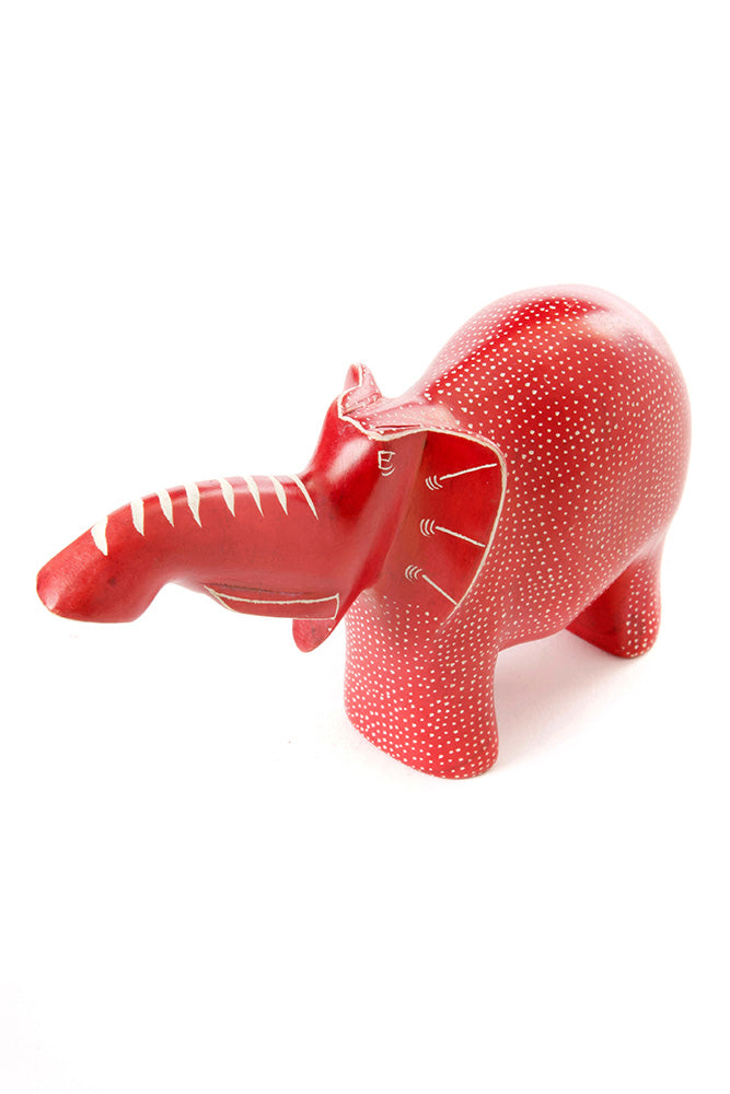 Large Red Polka Dot Elephant with Trunk Up