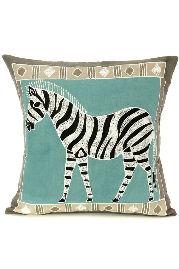 Zambian Hand Painted Bush Sky Zebra Pillow Cover with Optional Insert