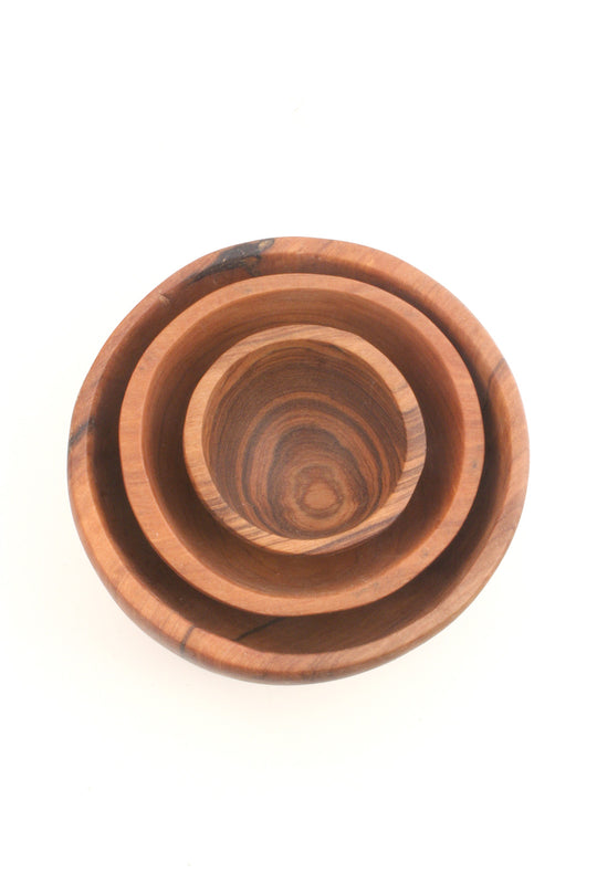 Set of Three Wild Olive Wood Condiment Bowls