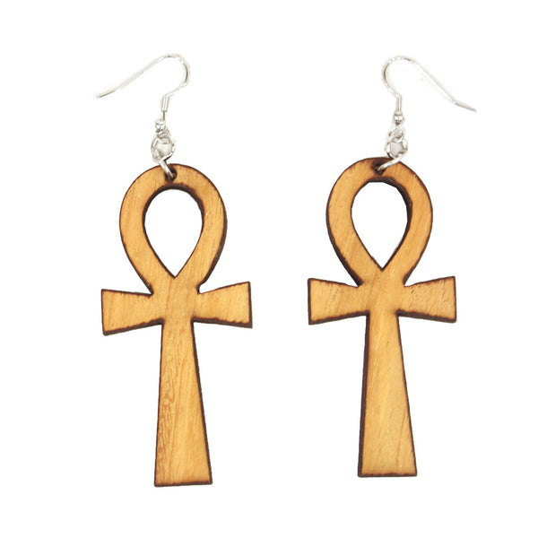 Wooden Ankh Earrings - LG