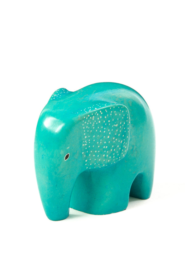 Aqua Bashful Elephant Soapstone Sculpture