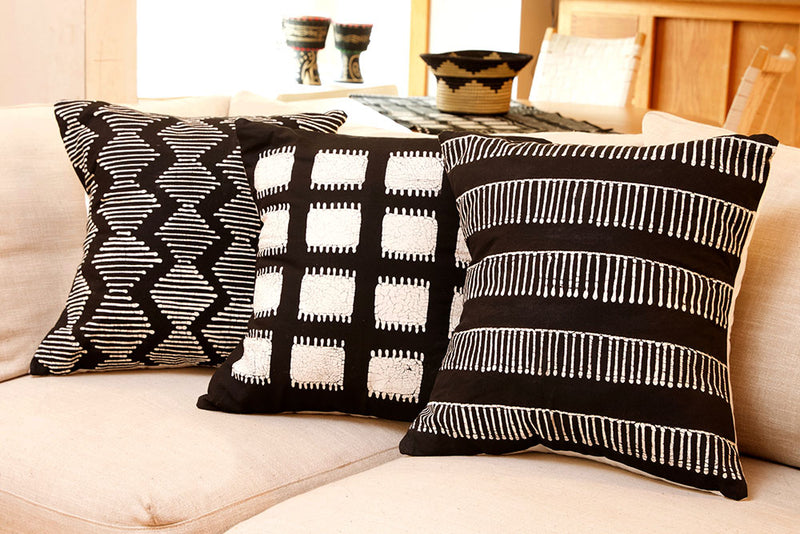 Zambian Hand Painted Tribal Spikes Pillow Cover with Optional Insert