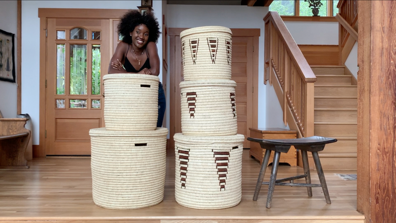 Set of Three Chestnut Arrow Gingerbread Tree Doum Palm Hamper Baskets