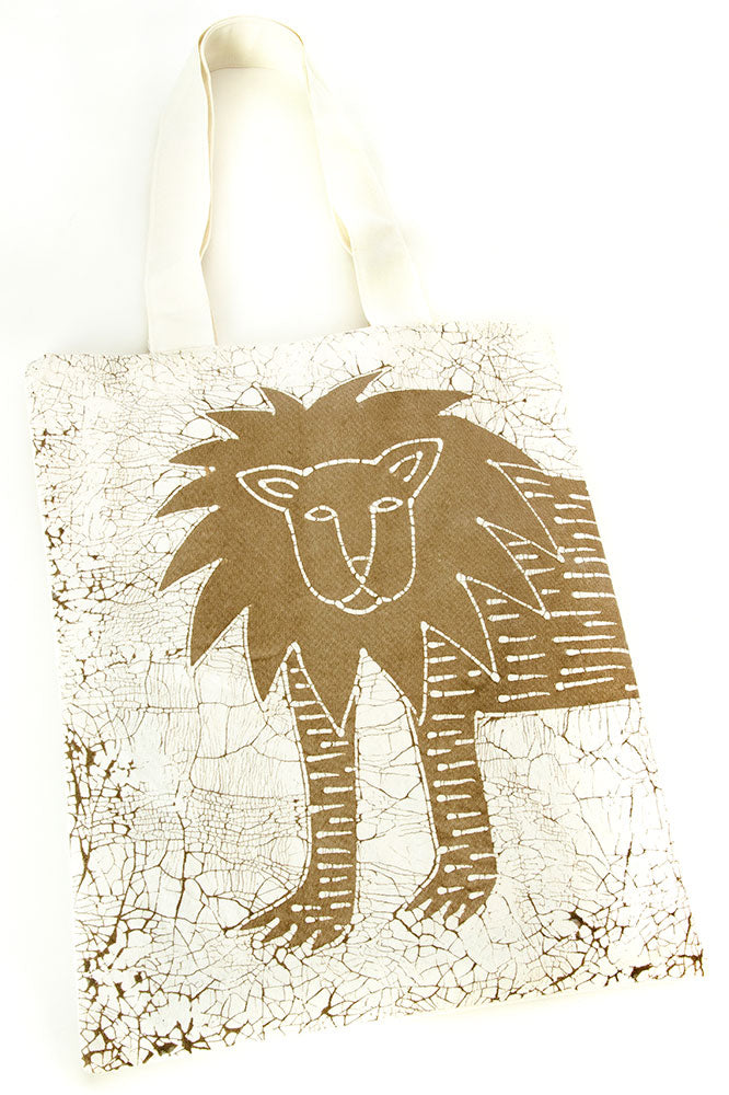 Zambian Hand Painted Dry Season Lion Tote Bag