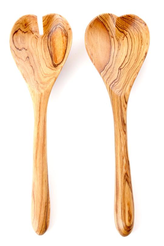 Kenyan Wild Olive Wood Heart Salad Server Set