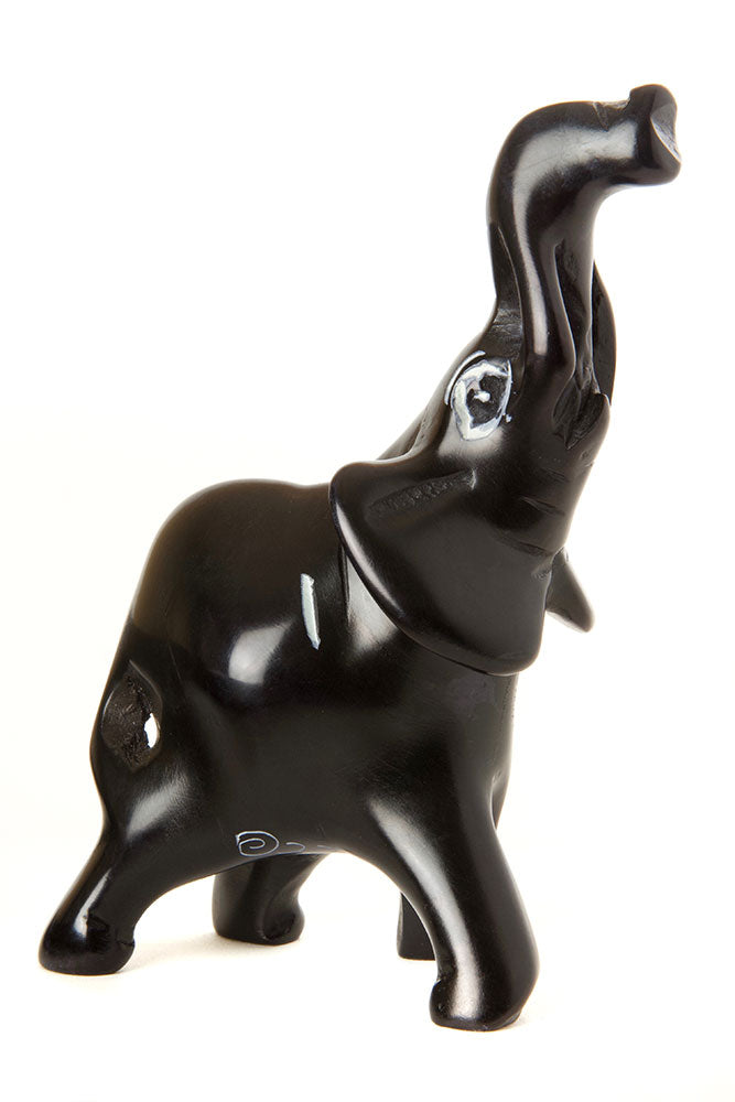 Small Black Soapstone Trumpeting Elephant