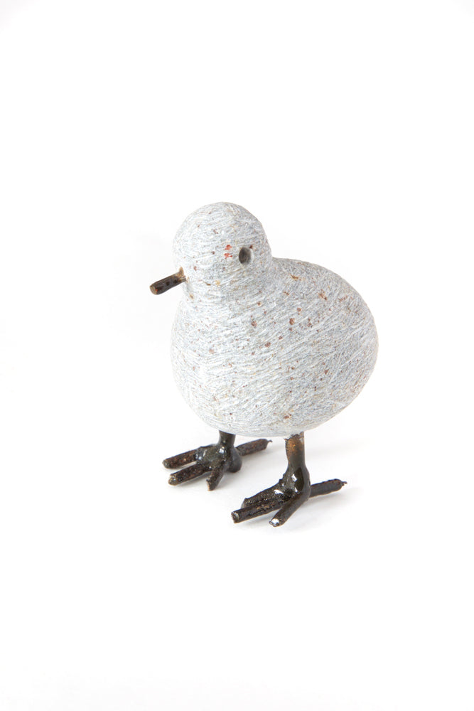 Tiny Stone and Recycled Metal Chickadee Bird Sculptures