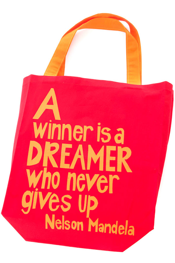 Red A Winner is a Dreamer Mandela Tote Bag