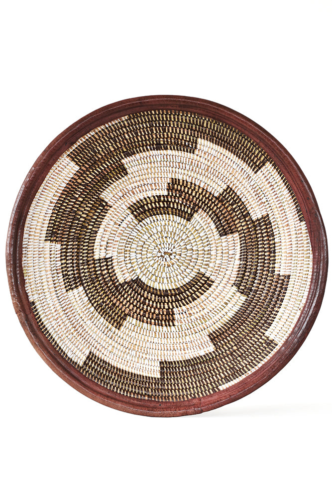 Brown and White Leather Trimmed Baskets in Assorted Patterns