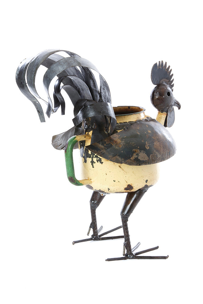 Small Zimbabwean Recycled Teapot Rooster Planter