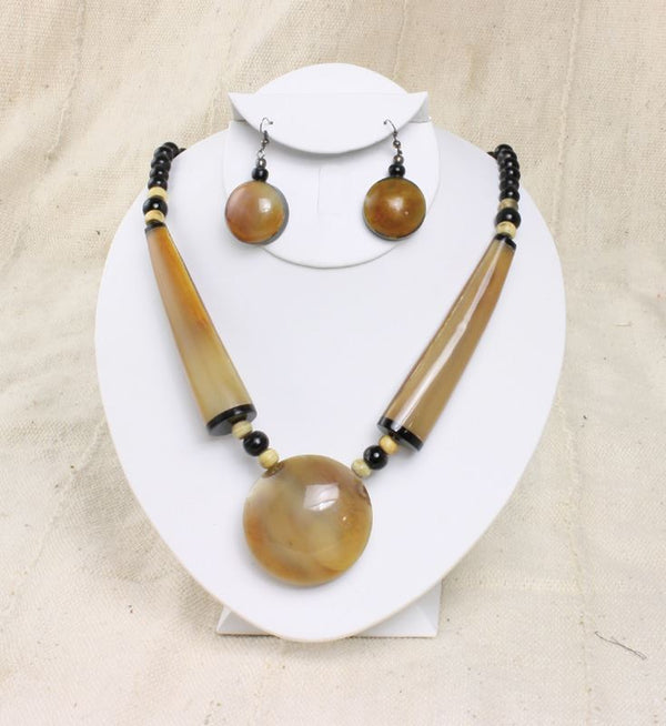 Massive Bone Pendant Beaded Necklace Set