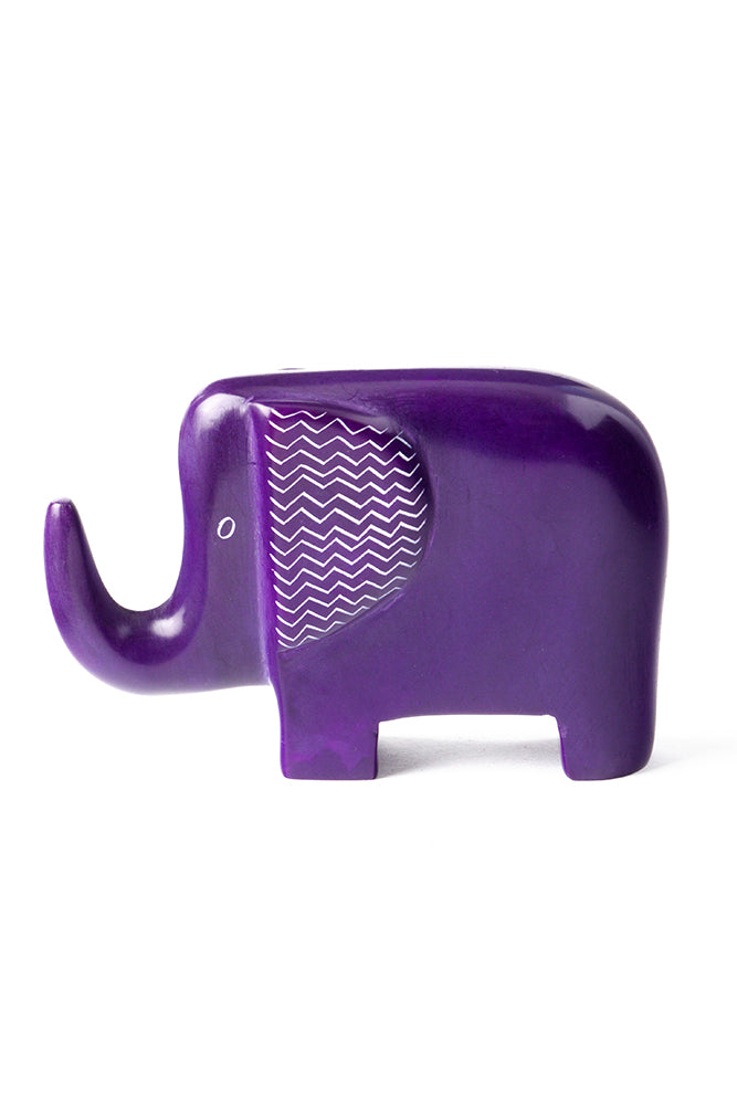 Purple Bashful Zig-Zag Elephant Soapstone Sculptures