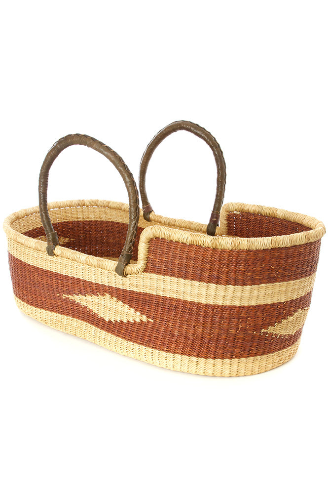 Brown Diamond Moses Basket with Leather Handles