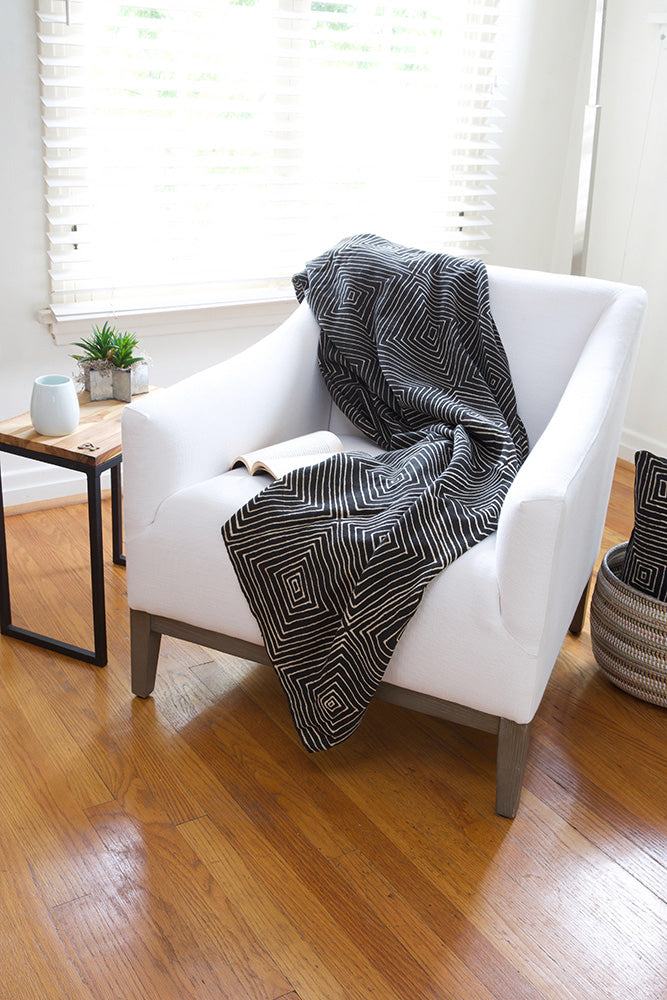 Black Segou Squares Organic Cotton Mudcloth Throw