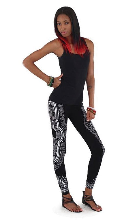 African Traditional Print Black Leggings