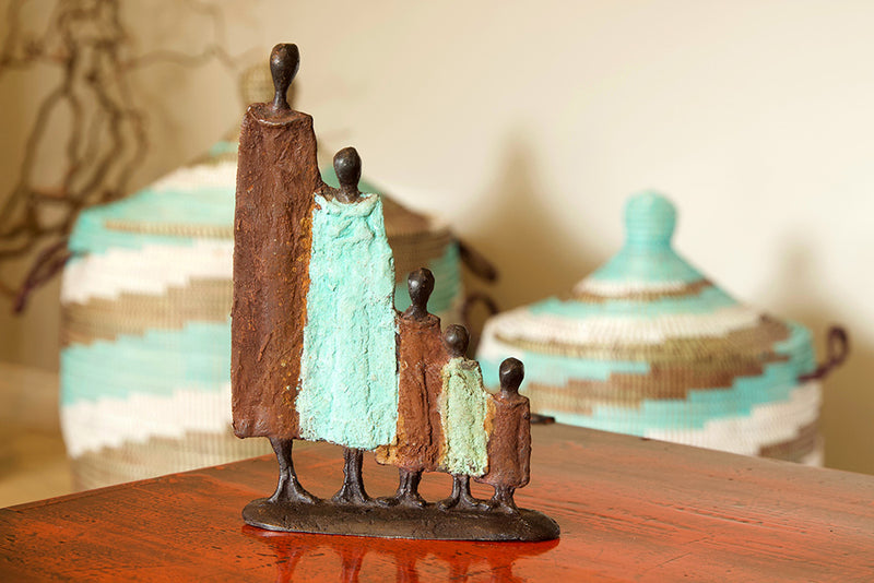 Burkina Bronze Nomad Family of Five Sculpture