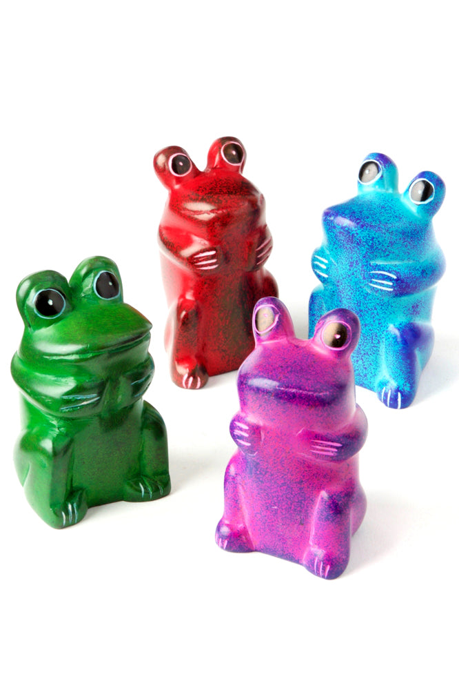 Set of Four Mini Soapstone Funny Frogs