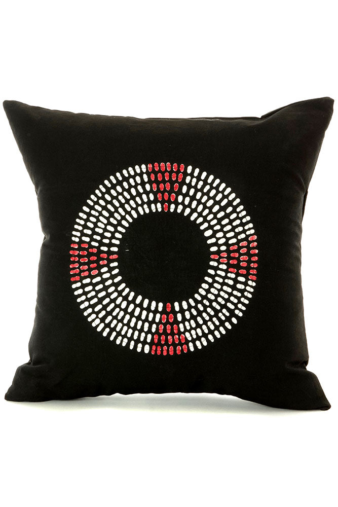 Zambian Hand Painted Red Maasai Necklace Pillow Cover with Optional Insert