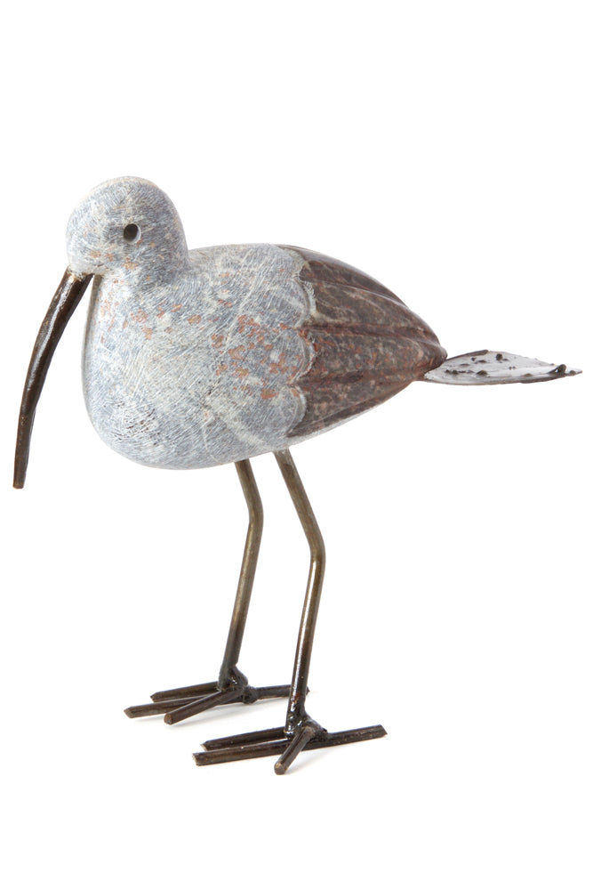 Metal and Stone Stork Bird Sculpture